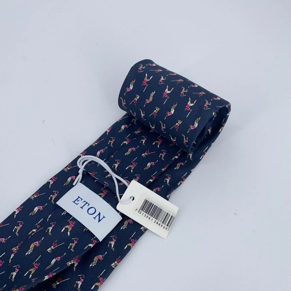 Eton Tie Mens One Size Navy Cricket Silk Classic Fit Luxury Necktie Italy Made